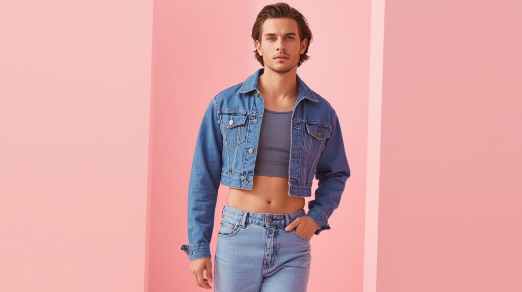A stunning male model with denim outfit looking handsome