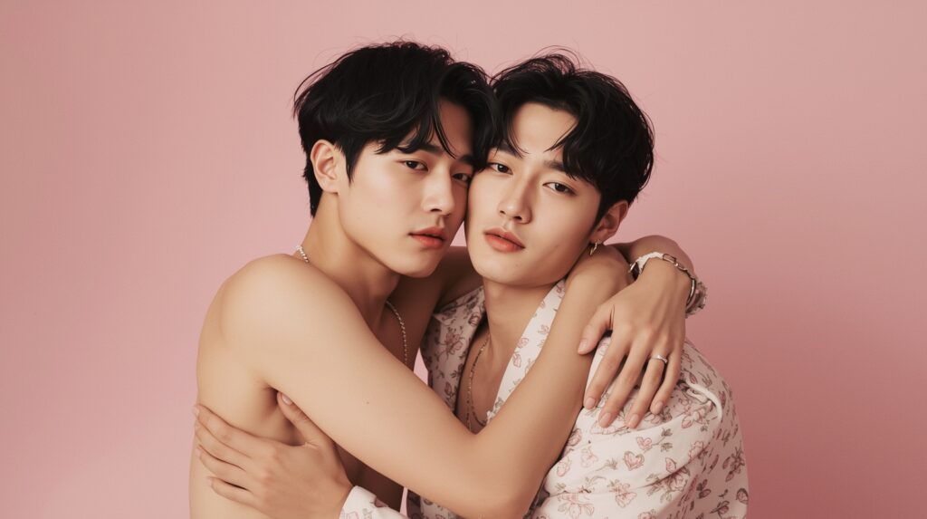 Two beautiful young mens in love with each other