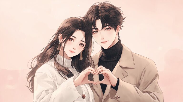 Cute korean AI couples posing with finger heart